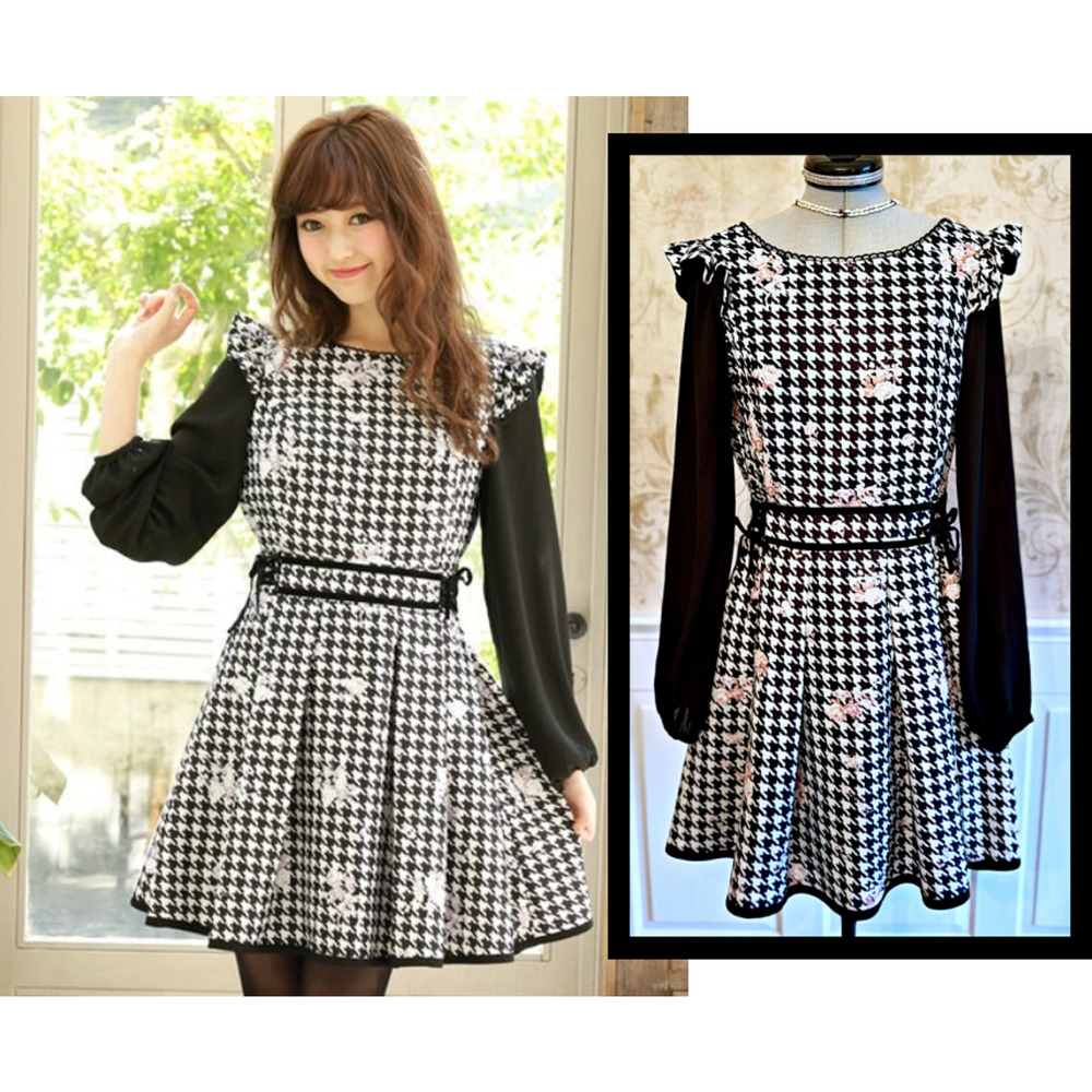 Liz Lisa Houndstooth Floral Print Dress J Fashion Gyaru Himekaji Lolita Japan